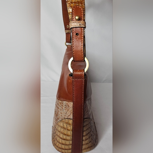 Vintage Brahmin Anytime Shoulder Bag Croc Embossed Leather Brown Tan Textured - Picture 3 of 16